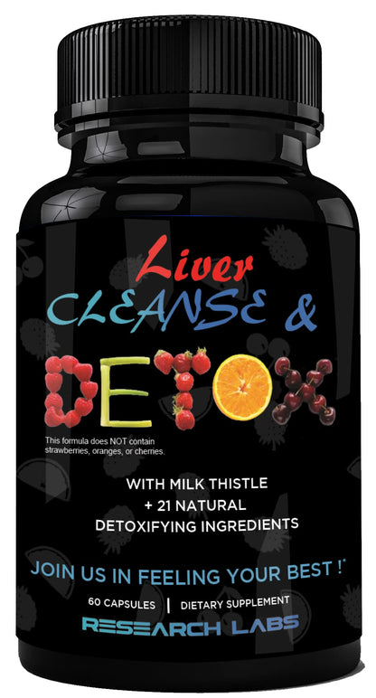 Research Labs 2 Pack Doctor Recommended Premium Liver Detox Cleanse & Support w/Milk Thistle, Beet Root, Dandelion. 23 Powerful Herbs for Powerful Detoxification