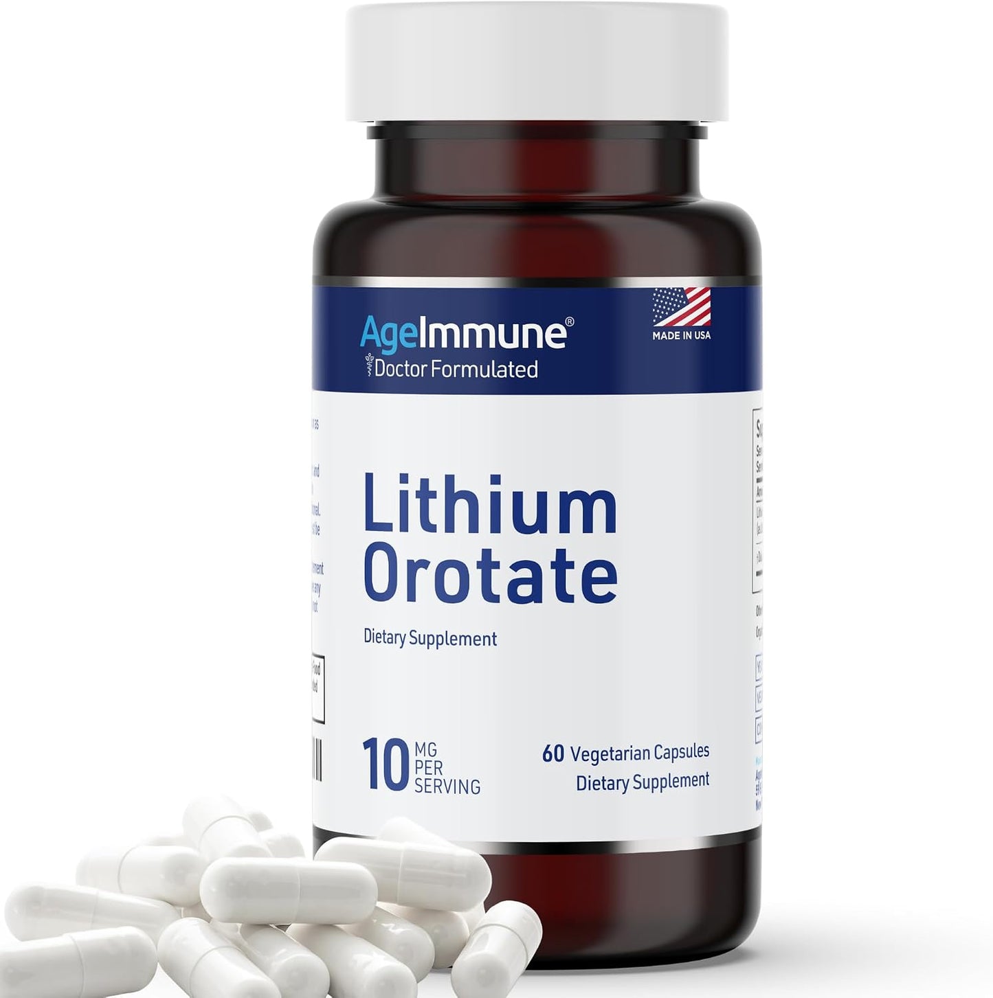 Lithium Orotate 10mg per Capsule - 60 Vegetarian Capsules. Memory and Emotional Wellness Support - Magnesium Stearate Free - 2 Months Supply of Lithium Supplement.