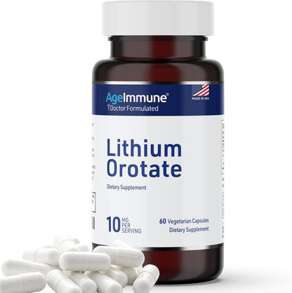 Lithium Orotate 10mg per Capsule - 60 Vegetarian Capsules. Memory and Emotional Wellness Support - Magnesium Stearate Free - 2 Months Supply of Lithium Supplement.