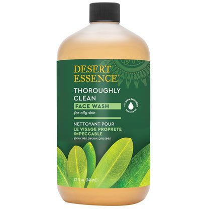 Desert Essence Tea Tree Face Wash 32 fl oz - Facial Cleanser with Natural Tea Tree Oil for Daily Use - Gentle Castile Formula for Sensitive and Oily Skin - Vegan and Cruelty-Free