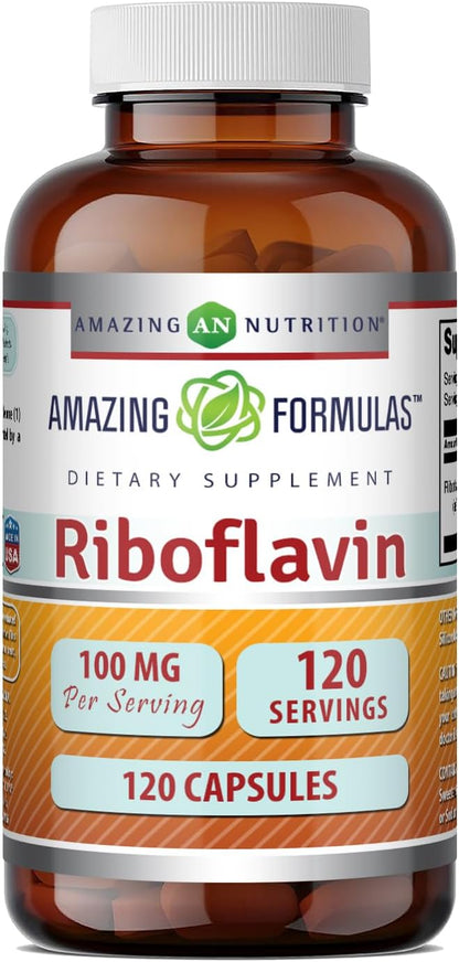 Amazing Formulas Riboflavin (Vitamin B2) Supplement |100 Mg Per Serving | 120 Capsules | Non-GMO | Gluten Free | Made in USA