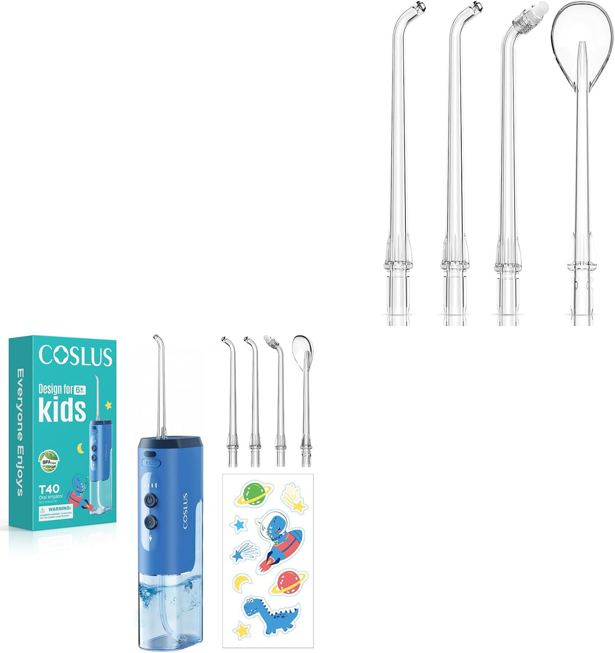 COSLUS Portable Water Flosser for Kids & 4 PCS Tips Replacement Heads Jet Nozzles Only Compatible COSLUS T40