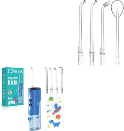 COSLUS Portable Water Flosser for Kids & 4 PCS Tips Replacement Heads Jet Nozzles Only Compatible COSLUS T40