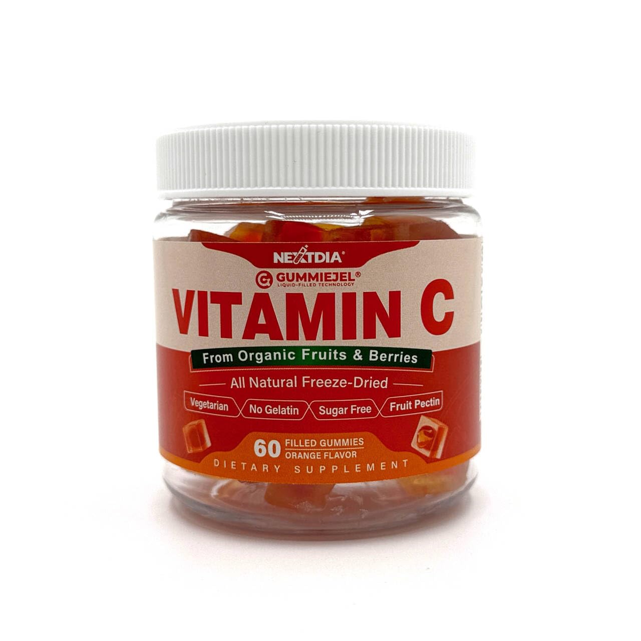 Organic Vitamin C Gummies 120mg for Adults, Sugar Free, Daily Immune Defense, Raw Antioxidant, 100% Whole Food Chewable Vitamin C Supplement from 1200mg Berries & Fruits for Collagen, Vegan, 60 Counts