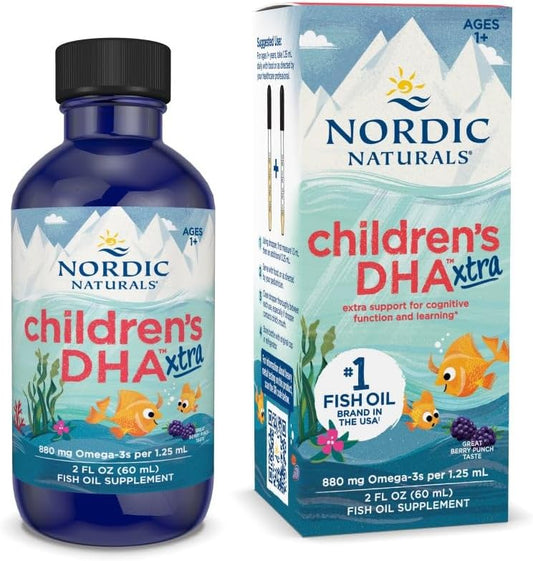 Nordic Naturals Children’s DHA Xtra, Berry Punch - 2 oz for Kids - 880 mg Total Omega-3s with EPA & DHA - Cognitive & Immune Function, Learning, Social Development - Non-GMO - 48 Servings | 880mg omega-3s with EPA & DHA per serving. Supports cognitive fun