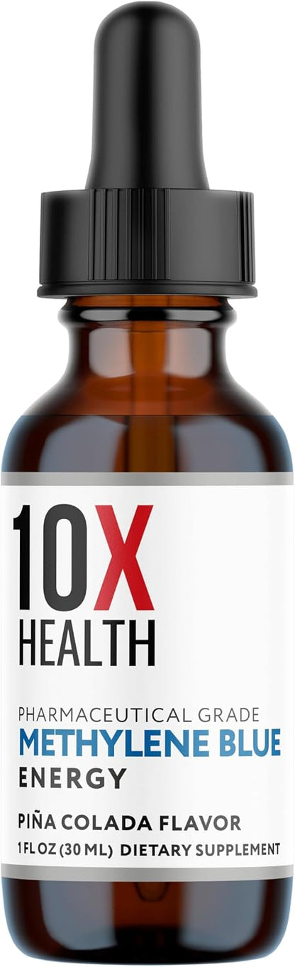 10X Health Methylene Blue Drops - 30ml Drops | Focus Support Supplement: With Black Pepper Extract, Energy Support, Vegan, Non-GMO, 30ml