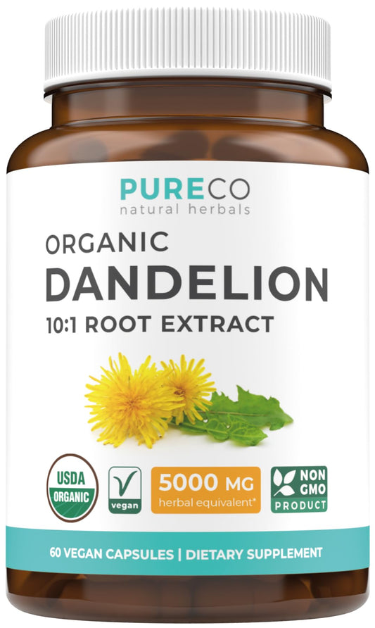 USDA Organic Dandelion Root Extract - High Potency 10:1 Dandelion Root Supplement with 5000mg Herbal Equivalent Strength for Liver Cleanse Detox & Repair Support - Vegan & Non-GMO (2 Month Supply)