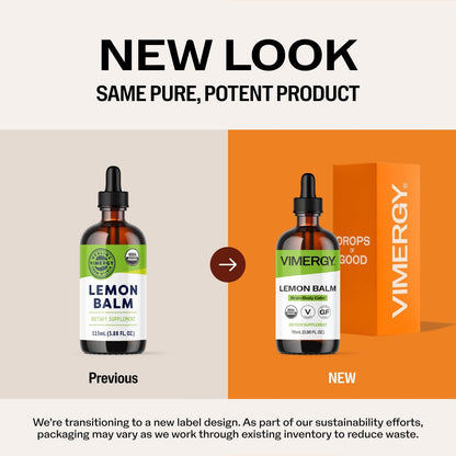 Vimergy USDA Organic Lemon Balm Tincture Herbal Supplement – Can be Used in Tea - Non-GMO, Alcohol-Free –115 mL (1 mL/Serving)