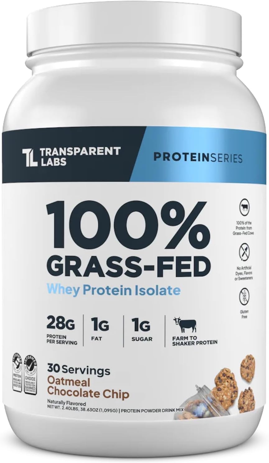Transparent Labs Grass-Fed Whey Protein Isolate (30 Servings, French Vanilla) & Grass-Fed Whey Protein Isolate (30 Servings, Oatmeal Chocolate Chip Cookie)
