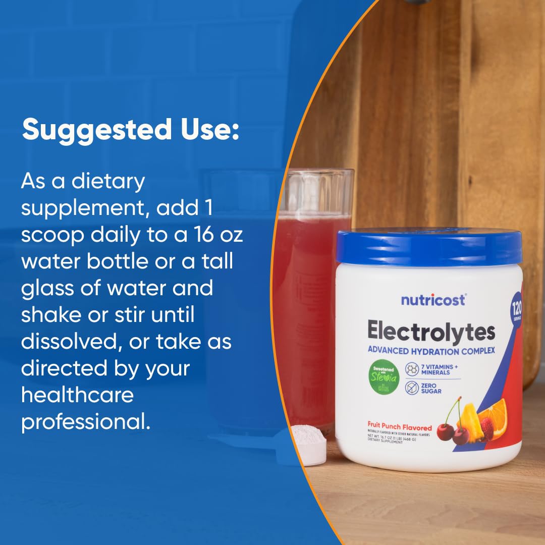 Nutricost Electrolyte Complex Powder (120 Servings, Fruit Punch) | Hydration Supplement Drink Mix with Vitamins and Minerals