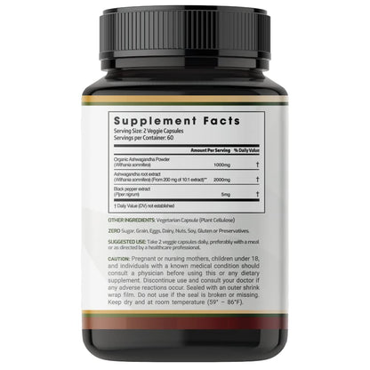 PRATIC LINE Ashwagandha Capsules 3,000 mg - 120 Vegan Cap Made with Organic