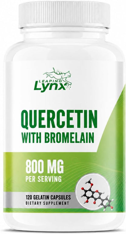 Leaping Lynx Quercetin with Bromelain – 800mg Quercetin + 165mg Bromelain | 120 Capsules (60-Day Supply) | Immune, Respiratory, and Seasonal Allergy Support | Antioxidant & Recovery Complex | Non-GMO