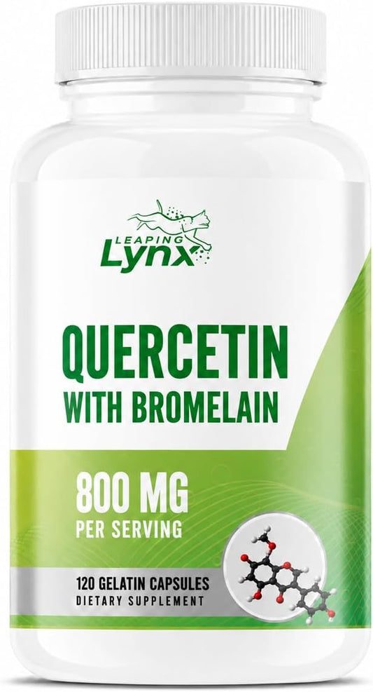 Leaping Lynx Quercetin with Bromelain – 800mg Quercetin + 165mg Bromelain | 120 Capsules (60-Day Supply) | Immune, Respiratory, and Seasonal Allergy Support | Antioxidant & Recovery Complex | Non-GMO
