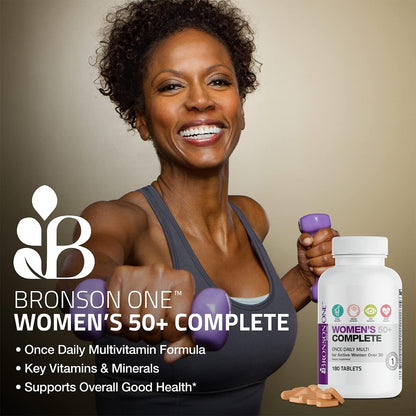 Bronson ONE Daily Women 50+ Complete Multivitamin Multimineral, 180 Tablets | Once-Daily, Targeted Nutrition For Active Women Over 50, Non-GMO, Gluten-Free, Soy-Free