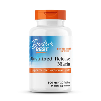 Doctor's Best Niacin 500 mg Extended Release Supplement for Men & Women - Minimizes Skin Flush, Niacin as Nicotinic Acid 500mg, Cardiovascular Health Support, Gluten Free, Vegan, Non GMO - 120 Tablets