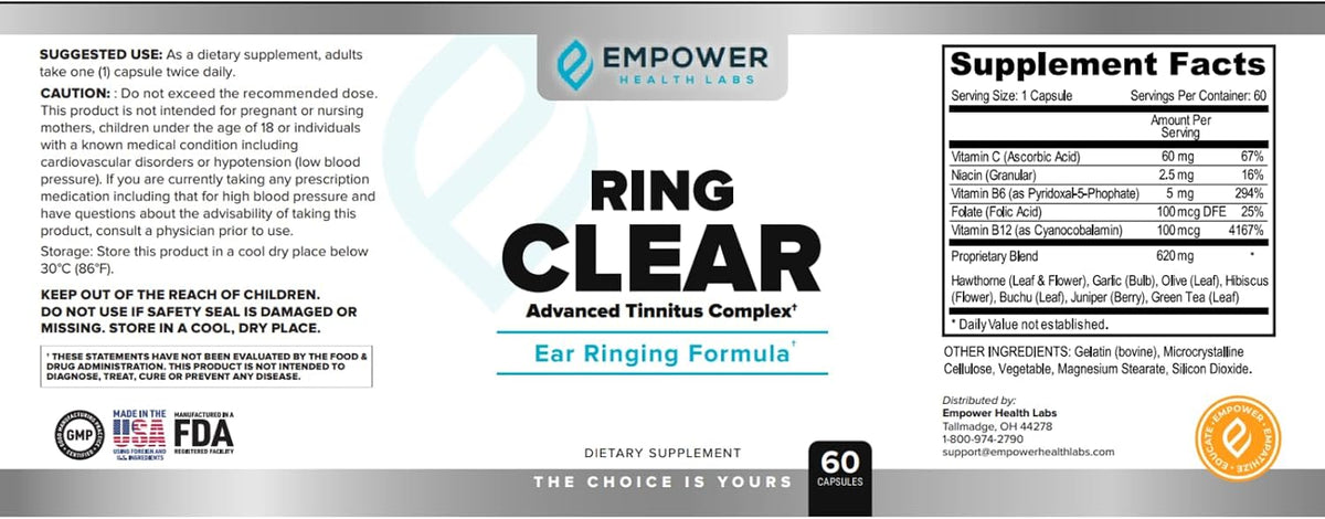 Ring Clear All-Natural Ear Buzz Relief Formula for Lasting Relief from Incessant Ear Buzzing - 30-Day Supply