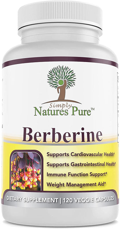 Simply Natures Pure Premium Berberine HCl 500mg - 120 Capsules - Cardiovascular Gastrointestinal Immune Support - Chromium Cinnamon