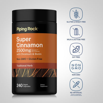 Piping Rock Ceylon Cinnamon Capsules | 120 Pills | Complex Supplement with Chromium and Biotin | Vegetarian, Non-GMO, Gluten Free