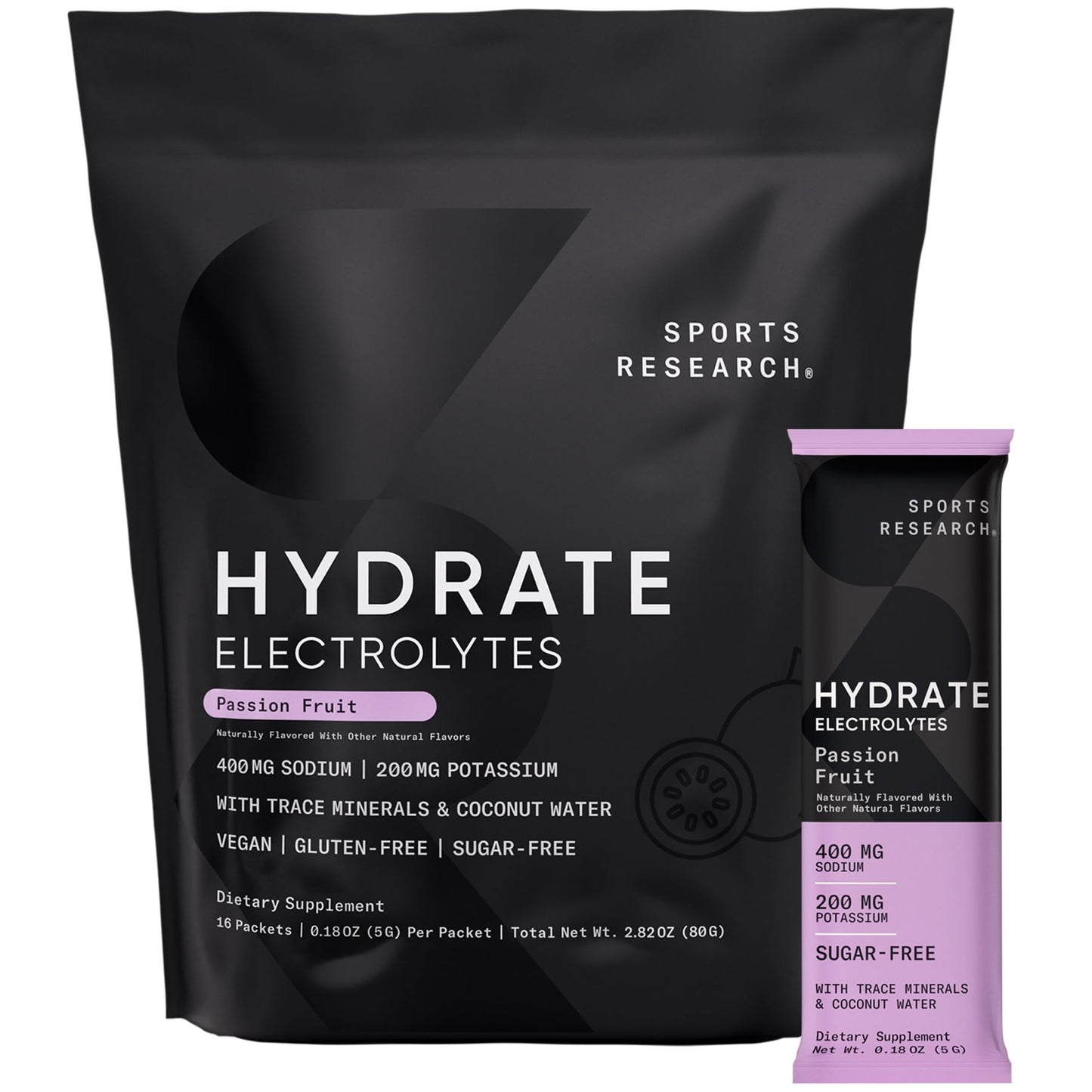 Sports Research® Hydrate Electrolytes Powder Packets - Sugar-Free & Naturally Flavored with Vitamins, Minerals, and Coconut Water - Supports Hydration - 16 Packets - Variety Pack | Sugar-Free