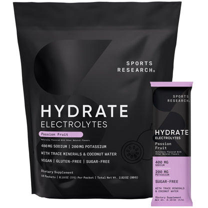 Sports Research® Hydrate Electrolytes Powder Packets - Sugar-Free & Naturally Flavored with Vitamins, Minerals, and Coconut Water - Supports Hydration - 16 Packets - Variety Pack | Sugar-Free