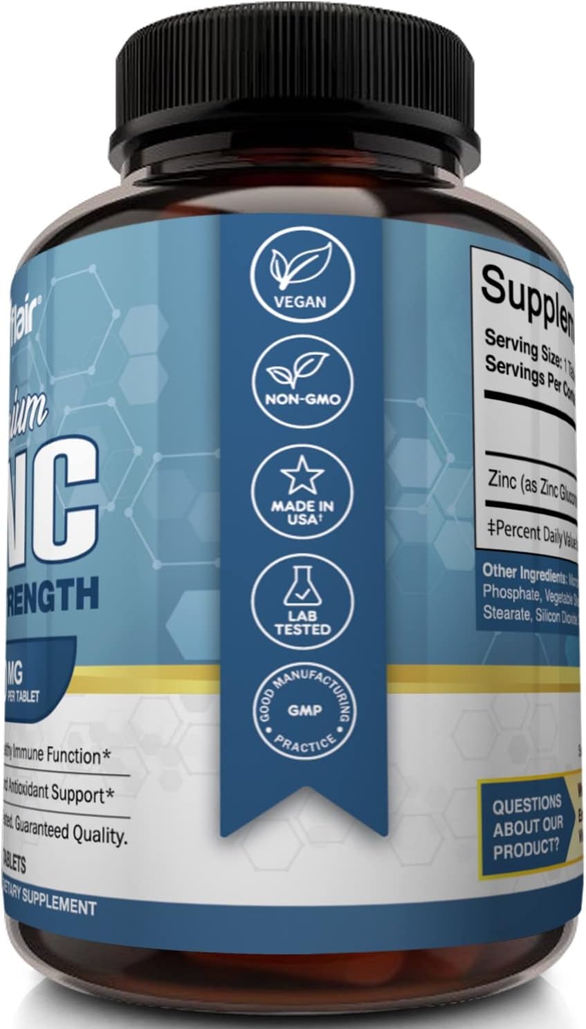 NutriFlair Zinc Gluconate 50mg, 100 Tablets - High Potency Immune System Booster Supplement Pills, Immunity Defense, Powerful Natural Antioxidant, Non-GMO, Compare with zinc picolinate, citrate, oxide