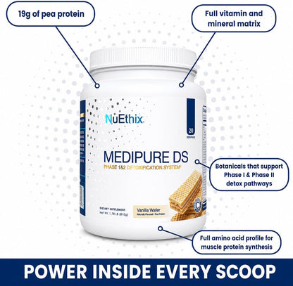 NuEthix Formulations Medipure DS with Pea Protein Powder 19g, Phase 1 & 2 Detoxification System, Supports the Body’s Natural Detoxification Process, Vanilla Wafer (Non-Caffeinated), 20 Servings