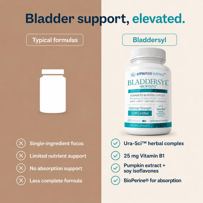 Approved Science Bladdersyl - Urinary Incontinence, Bladder Support - High Absorption - 60 Capsules - Pack of 1 - Vegan