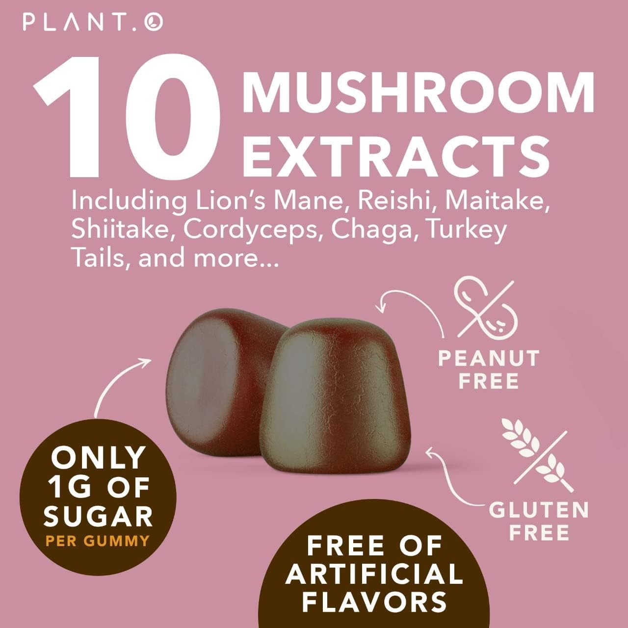 Mushroom Gummies Premium Supplement [10 Mushroom Complex Extract] Delicious & Fast Acting Lion’s Mane, Reishi, Shiitake Nootropic Brain Support, Immune Support, Mood & Relaxation, 60 Chews
