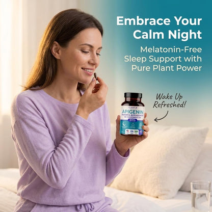 PLANT.O NUTRITION Apigenin 50mg Supplement for Sleep Support & Relaxation - Melatonin Free Bioflavonoid Capsules Found in Chamomile Tea, Third Party Tested, Gluten Free, 60 Capsules