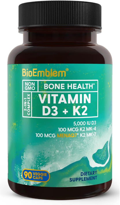BioEmblem Vitamin D3 K2 Capsules (5000IU and 200mcg) and NAD+ Supplement