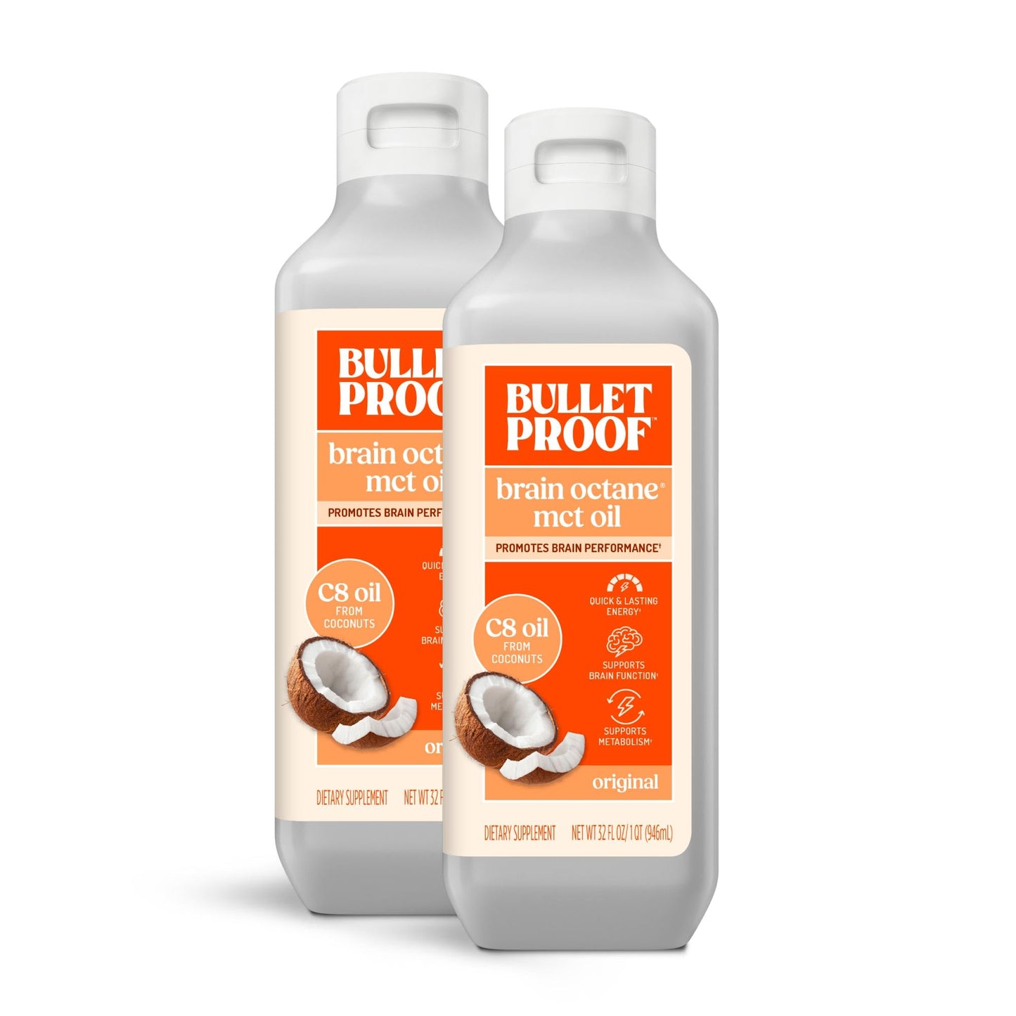Bulletproof Brain Octane C8 MCT Oil, 16 oz – 100% Pure Coconut Oil, Triple-Distilled Keto Energy Supplement for Coffee & Smoothies, Unflavored, No Additives or Fillers, Non-GMO