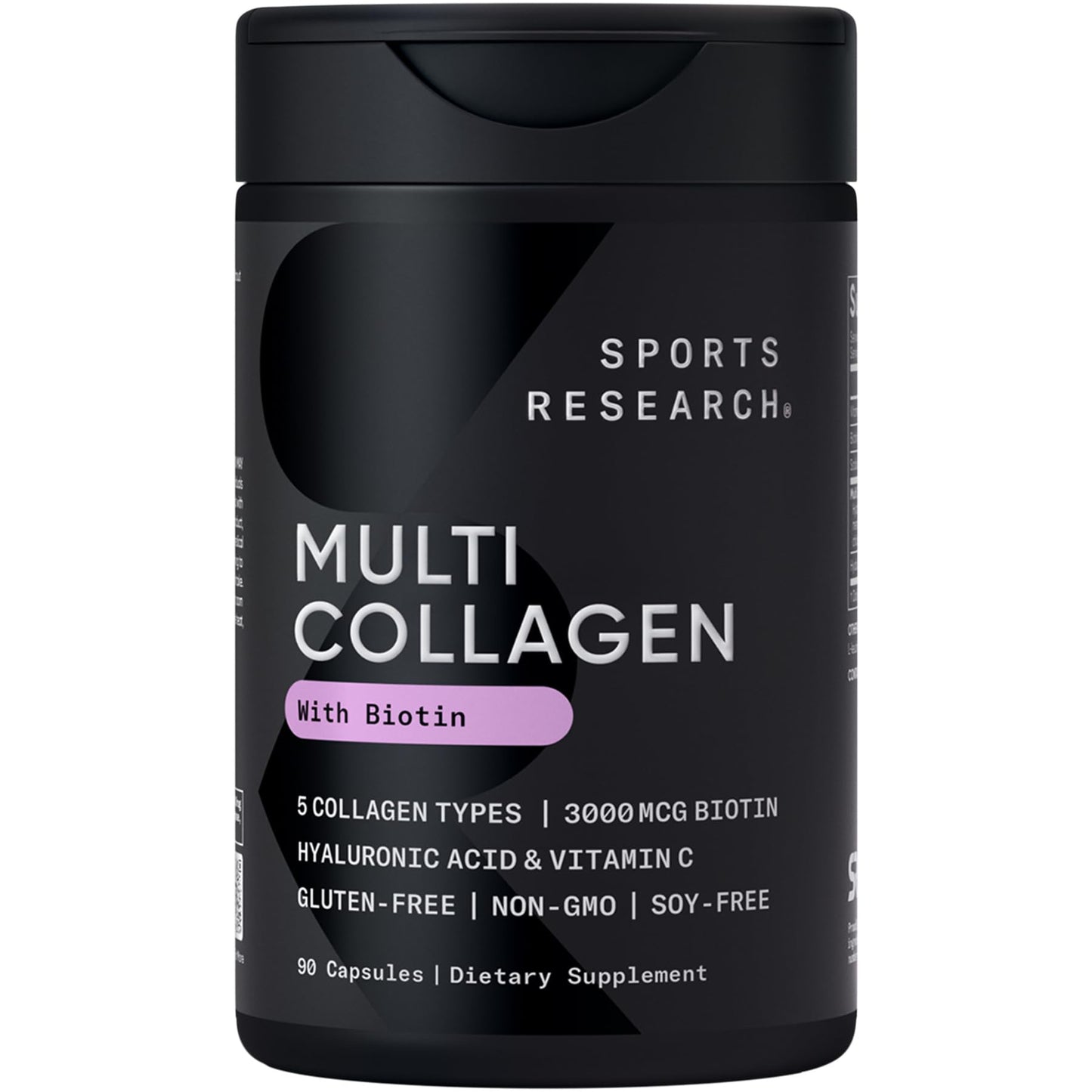 Sports Research® Multi Collagen Pills for Women & Men - Collagen Peptides (Type I, II, III, V, X) Enhanced with Hyaluronic Acid & Vitamin C - Gluten Free · Non-GMO - 90 Capsules