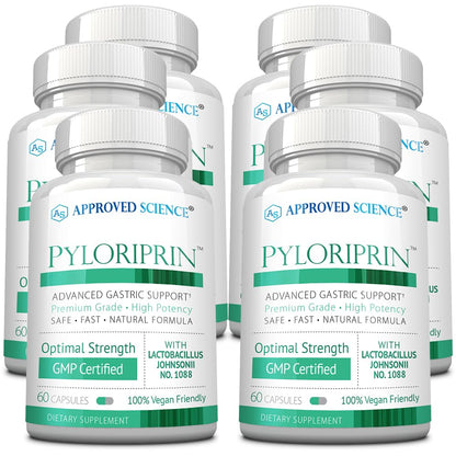 Approved Science Pyloriprin - Advanced Digestive Support for A Healthy Stomach - Zinc L-Carnosine, Probiotic, Broccoli Sprout, Deglycyrrhized Licorice - 60 Capsules - One Month Supply - Vegan