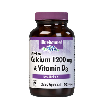 Bluebonnet Nutrition Milk-Free Calcium 1,200 mg Plus Vitamin D3 400 IU - High Potency, Maximum Absorption Strong Healthy Bones & Immune Health Support Supplement, Gluten-Free, Dairy-Free, 120 Softgels