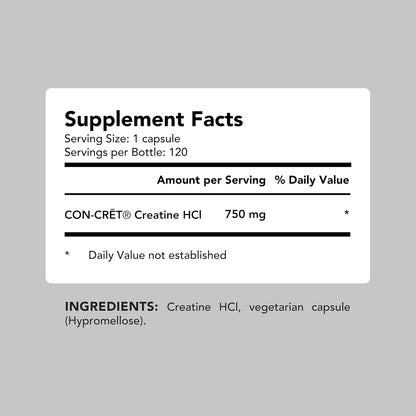 AMANDEAN Creatine HCl Capsules & Pills, CON-CRET, No Bloat, 750mg, 120ct