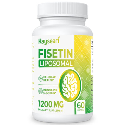 Fisetin 1200mg Liposomal Fisetin Supplements 98% Pure Fisetin Polyphenols Antioxidants Immunity Health Aging Cognitive Support Non-GMO 120 Capsules