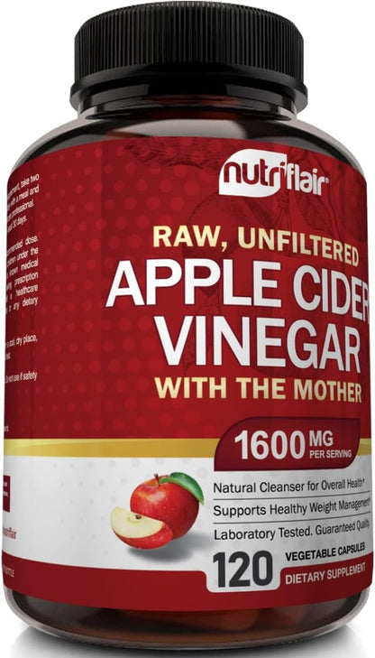 Apple Cider Vinegar Capsules with The Mother - 120 Vegan ACV Pills - Best Supplement for Healthy Weight Loss, Diet, Keto, Digestion, Detox, Immune - Powerful Cleanser & Appetite Suppressant Non-GMO