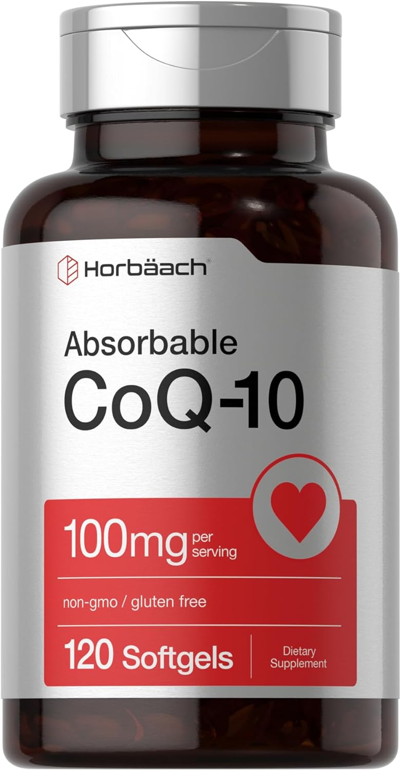 Horbäach CoQ10 100mg Softgels | 120 Count | Non-GMO and Gluten Free Supplement
