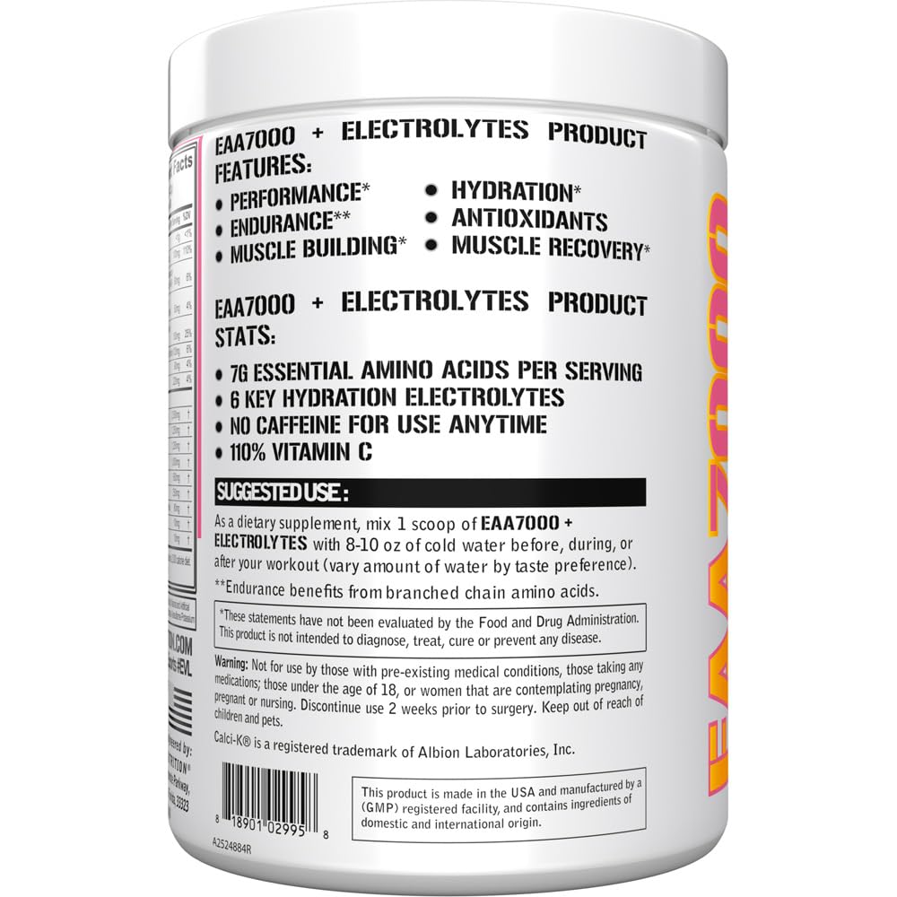 EAAs Amino Acids Powder - EAA Essential Amino Acids Pre & Post Workout Powder for Muscle Building Endurance and Recovery Support with 7g per Serving Plus 5g BCAAs (Pink Lemonade, 30 Servings)