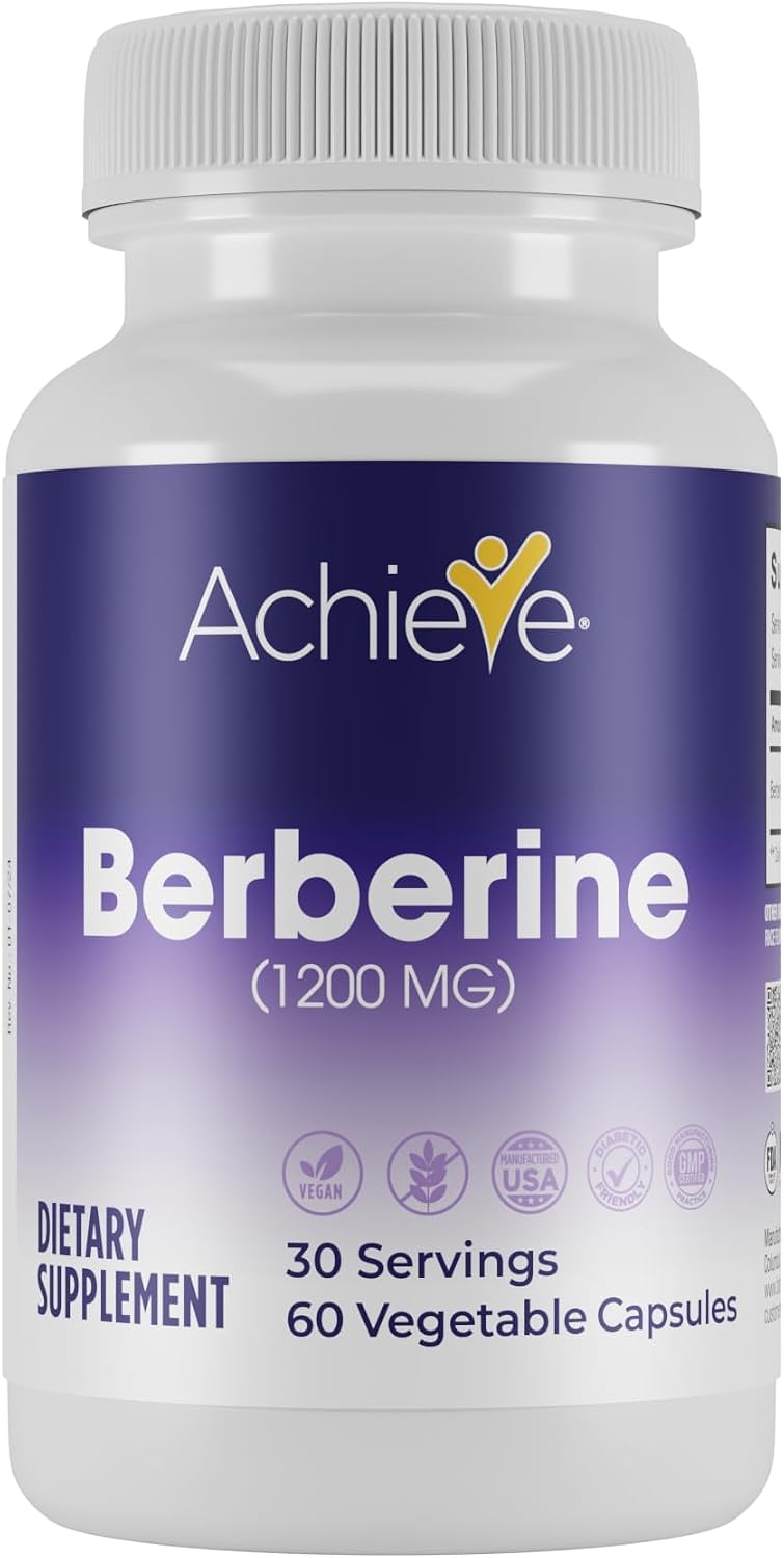Achieve Berberine 1200 mg Capsules – Daily Wellness & Energy Support, Non-GMO, 60 Count