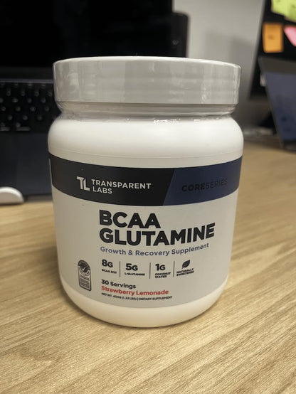 Transparent Labs BCAA Glutamine Powder (30 Servings, Strawberry Lemonade) & Hydrate Electrolytes Powder (40 Servings, Tropical Punch)
