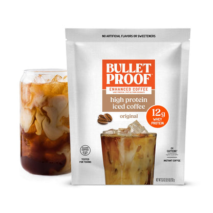 Bulletproof Iced Protein Coffee, Mocha, 12g Whey Protein + MCT Oil, 170mg Caffeine, Instant Coffee from Real Beans & Cocoa, Tested for Toxins, No Artificial Flavors & Sweeteners, 14 Servings
