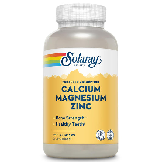 SOLARAY Calcium Magnesium Zinc Supplement - with Calcium 1000mg, Magnesium 500mg - Bone Health, Muscle Function, Heart Health and Immune Support - Vegan, 60 Day Guarantee, 68 Servings, 275 VegCaps