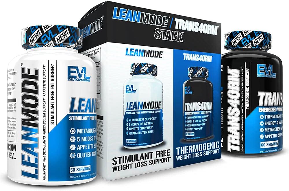 EVL Weight Loss Support Stack - Trans4orm Thermogenic Fat Burner & Metabolism Support Pills with Green Coffee Bean Extract and Forskolin Plus LeanMode Non-Stimulant