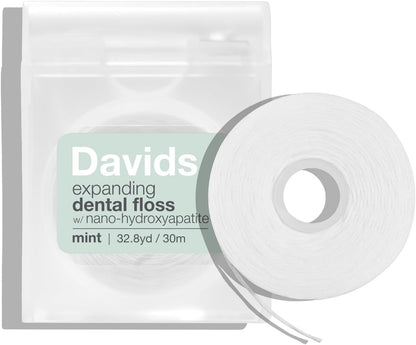 Davids Expanding Dental Floss Refillable Dispenser No Break Waxed 66 yd