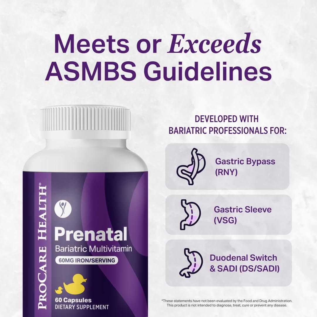Prenatal Bariatric Multivitamin with Iron | Capsule | 60ct | Bariatric Vitamins for Gastric Bypass & Gastric Sleeve (1 Month Supply) - 60 Easy-to-Swallow Capsules for Women - Made in USA