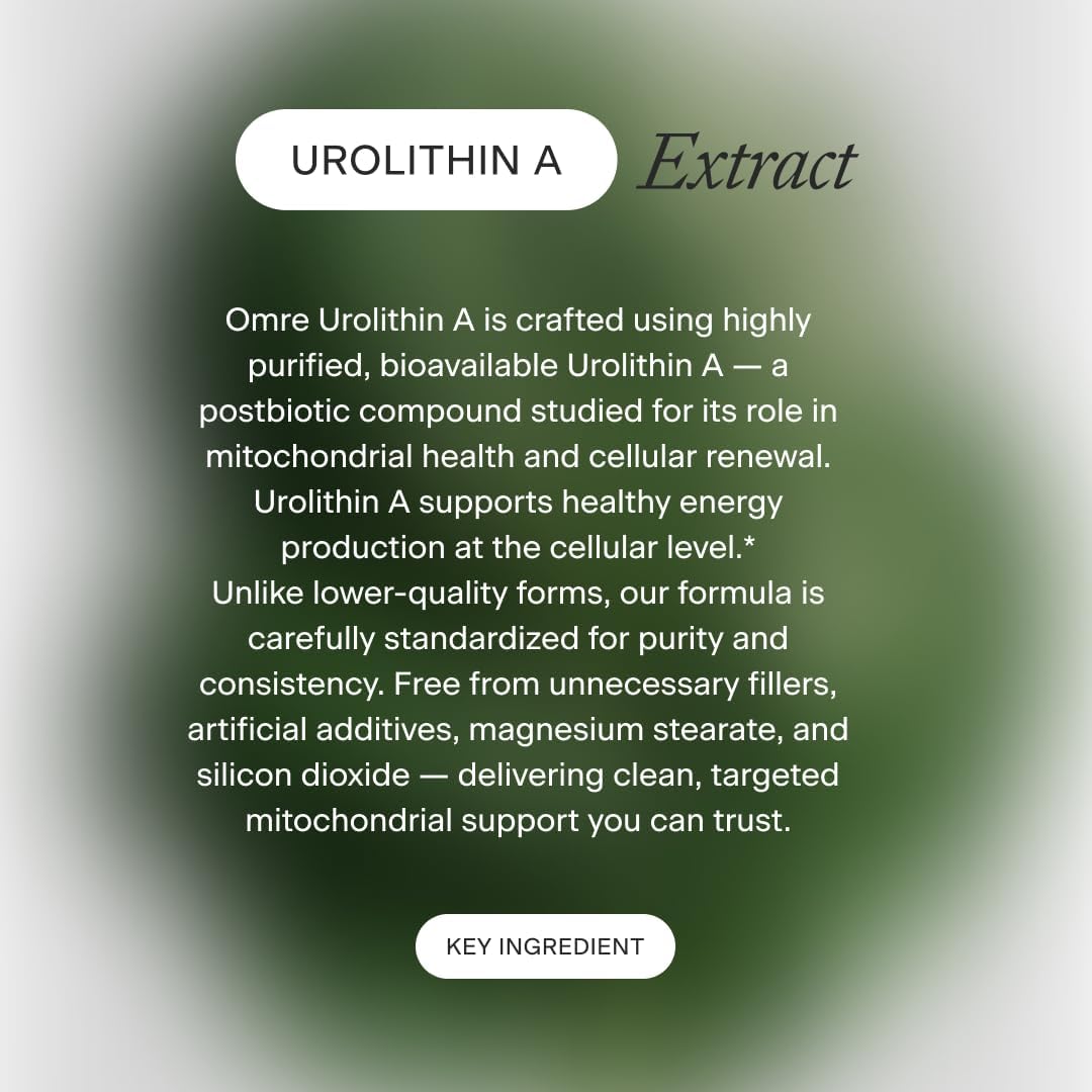 OMRE - Urolithin A 500mg, 98% Purity - Support for Healthy Aging and Cellular Renewal - Mitochondrial and Ceullular Energy Support for Longevity - 30 Servings