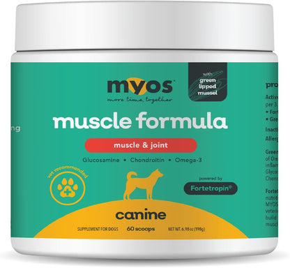 MYOS Muscle & Joint Dog Supplement with Fortetropin and Green Lipped Mussel - Dog Hip and Joint Supplement for Strength and Mobility - Glucosamine and Omega 3 for Dogs - 198g