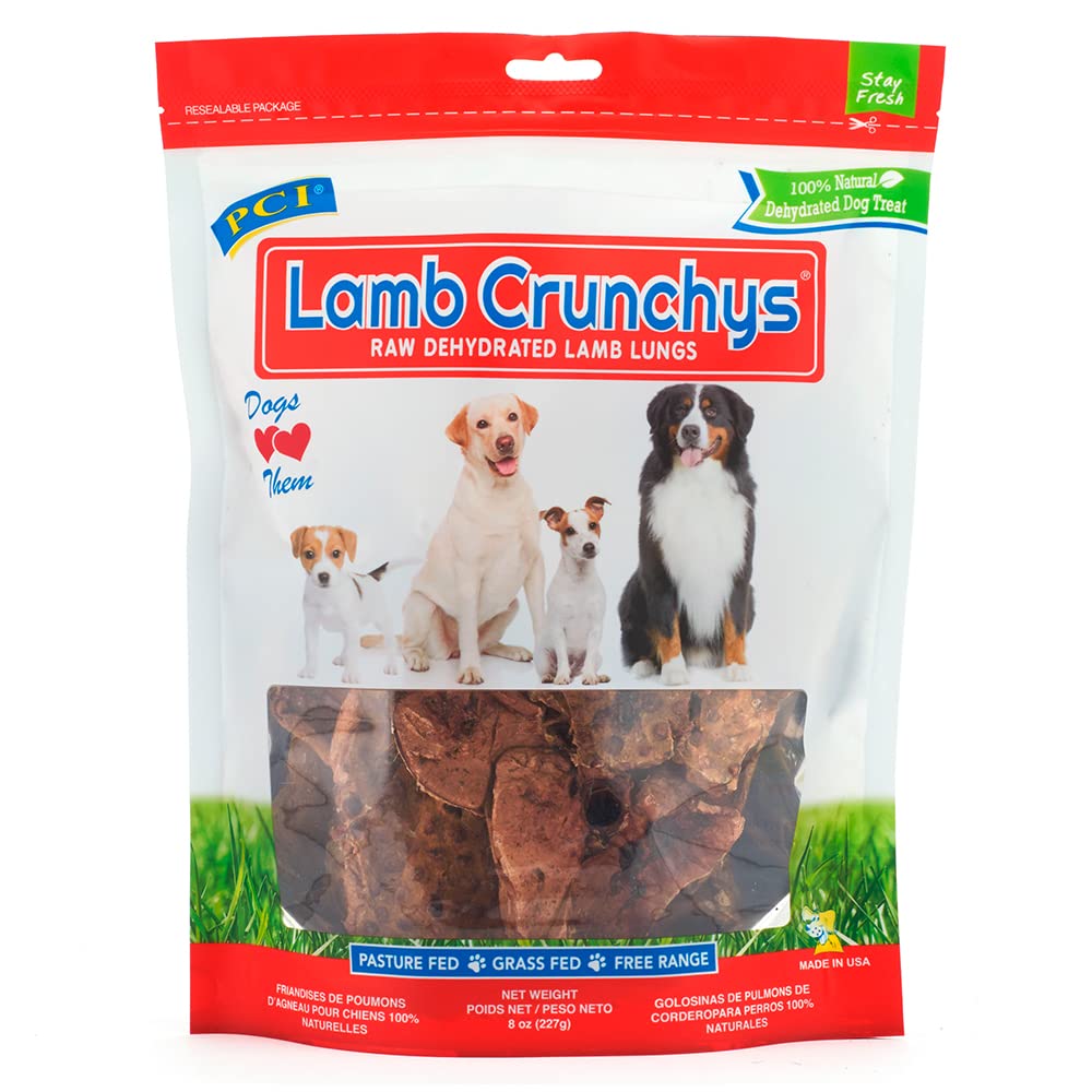 PCI Pet Center Inc Lamb Crunchys raw dehydrated Lamb Dog Treats, 16 oz Pack | Made in USA dog treats from single-ingredient lamb lung, for dogs of all ages - can be used for training or daily treats