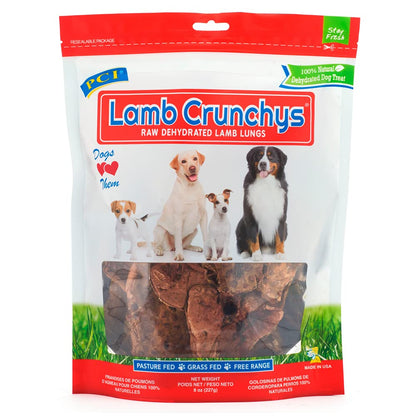 PCI Pet Center Inc Lamb Crunchys raw dehydrated Lamb Dog Treats, 16 oz Pack | Made in USA dog treats from single-ingredient lamb lung, for dogs of all ages - can be used for training or daily treats